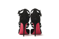 Thumbnail for Black Velour Perforated Strappy High Heel Sandal 