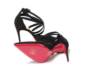 Thumbnail for Black Velour Perforated Strappy High Heel Sandal 