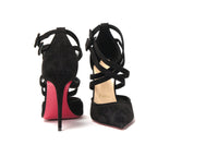 Thumbnail for Black Velour Perforated Strappy High Heel Sandal 