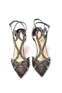 Thumbnail for Black Crystal And Leather Strappy High Heel Sandal