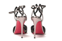 Thumbnail for Black Crystal And Leather Strappy High Heel Sandal