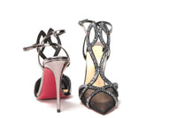 Thumbnail for Black Crystal And Leather Strappy High Heel Sandal