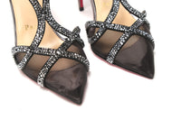 Thumbnail for Black Crystal And Leather Strappy High Heel Sandal