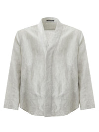 Thumbnail for Chic Grey Linen V-Neck Overshirt