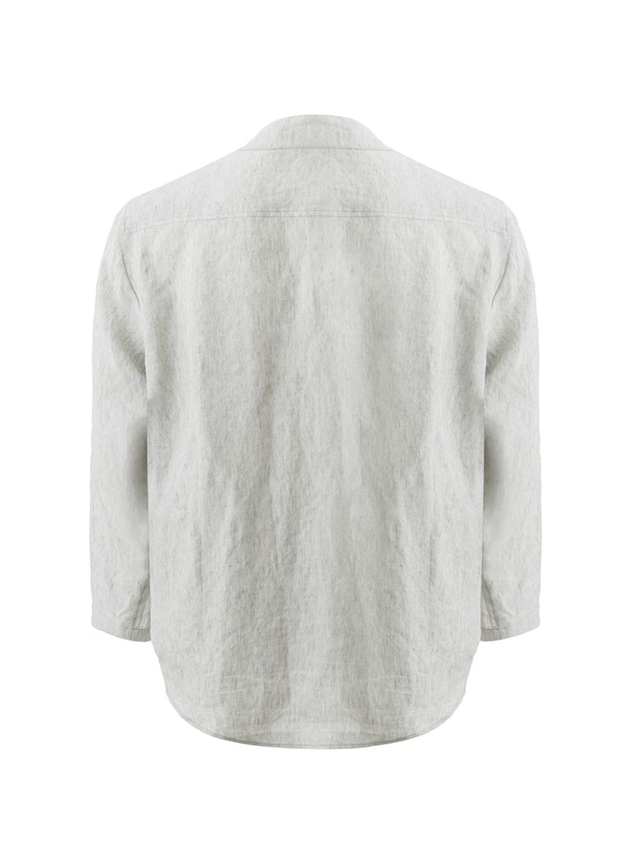 Chic Grey Linen V-Neck Overshirt