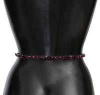 Thumbnail for Crystal-Embellished Purple Leather Belt