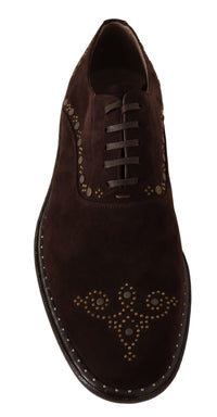 Thumbnail for Elegant Brown Suede Studded Derby Shoes