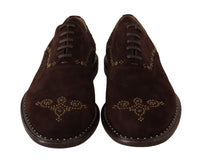 Thumbnail for Elegant Brown Suede Studded Derby Shoes