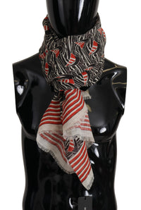 Thumbnail for Black Red Linen Sailboat Stripe Print Shawl Scarf