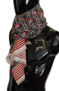 Thumbnail for Black Red Linen Sailboat Stripe Print Shawl Scarf