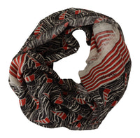 Thumbnail for Black Red Linen Sailboat Stripe Print Shawl Scarf