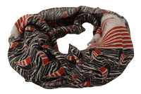 Thumbnail for Black Red Linen Sailboat Stripe Print Shawl Scarf