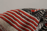 Thumbnail for Black Red Linen Sailboat Stripe Print Shawl Scarf
