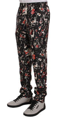 Thumbnail for Elegant Black Silk Lounge Pants with Red Print