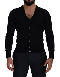 Thumbnail for Elegant Wool Buttoned Black Cardigan