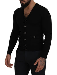 Thumbnail for Elegant Wool Buttoned Black Cardigan