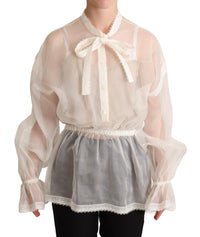 Thumbnail for Elegant White Silk-Cotton Ascot Blouse