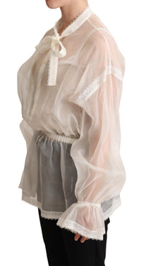 Thumbnail for Elegant White Silk-Cotton Ascot Blouse