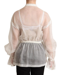 Thumbnail for Elegant White Silk-Cotton Ascot Blouse