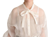 Thumbnail for Elegant White Silk-Cotton Ascot Blouse