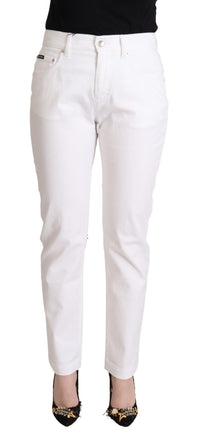 Thumbnail for Chic White Tapered Denim Jeans with Logo Patch