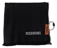 Thumbnail for Elegant Black Wool Scarf with Logo Embroidery