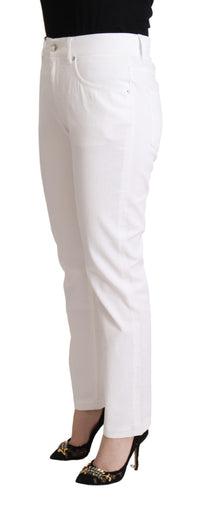 Thumbnail for Chic White Tapered Denim Jeans with Logo Patch