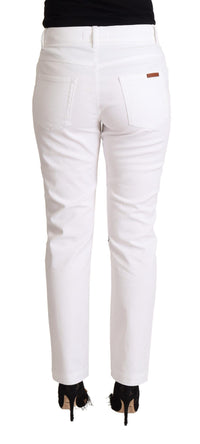 Thumbnail for Chic White Tapered Denim Jeans with Logo Patch