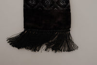 Thumbnail for Brown Velvet Geometric Shawl Fringe Neck Wrap Scarf
