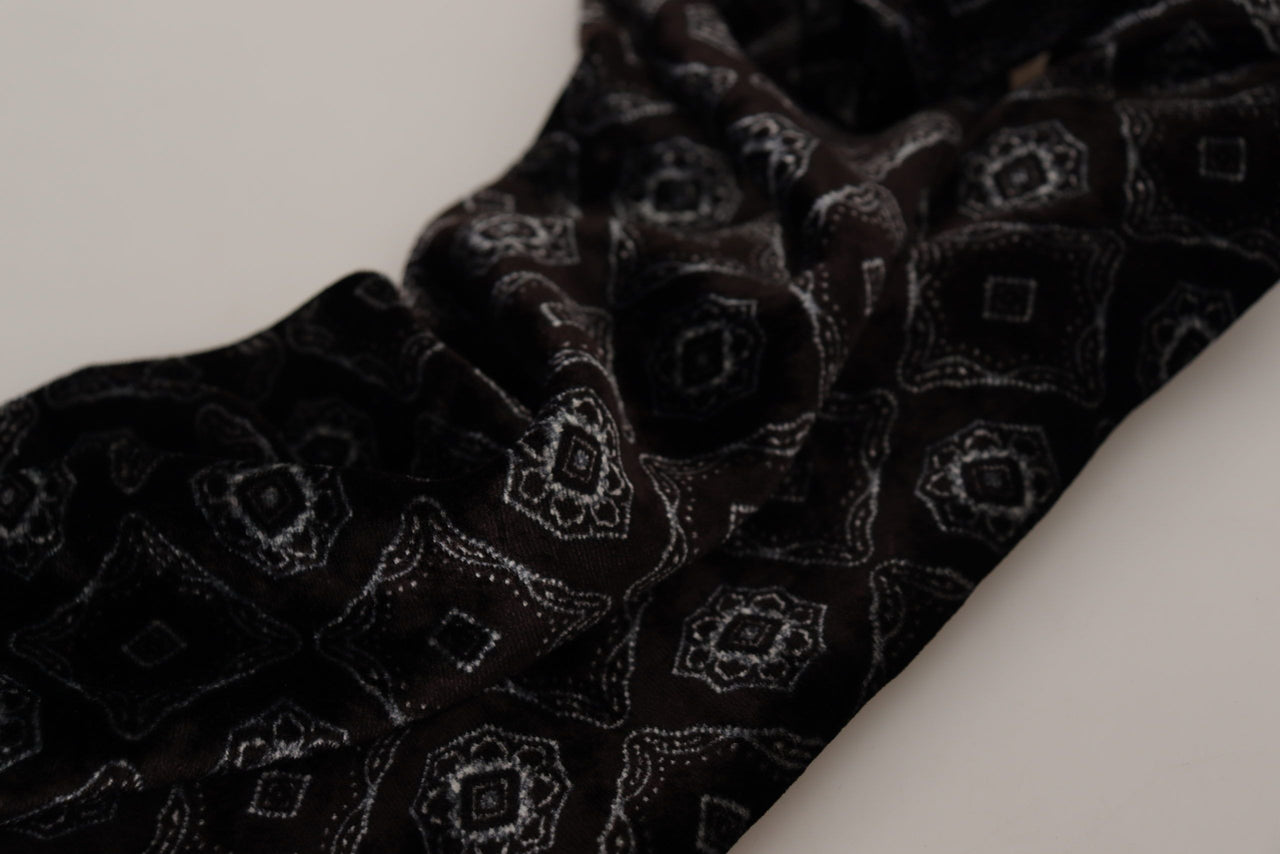 Brown Velvet Geometric Shawl Fringe Neck Wrap Scarf