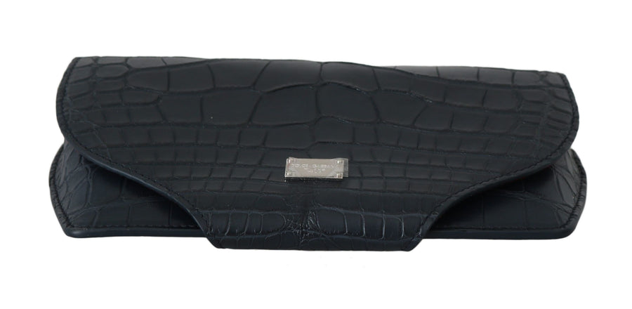 Elegant Blue Crocodile Leather Eyewear Pouch