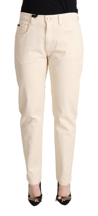 Thumbnail for Chic White Skinny Boyfriend Jeans with Logo Plaque