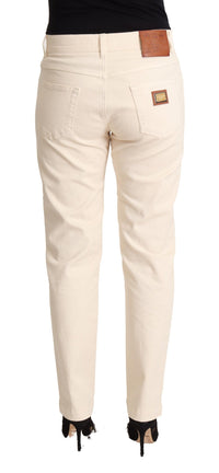 Thumbnail for Chic White Skinny Boyfriend Jeans with Logo Plaque