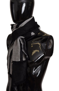 Thumbnail for Black Gray Cotton Modal Jacquard Logo Wrap Scarf