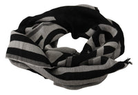 Thumbnail for Black Gray Cotton Modal Jacquard Logo Wrap Scarf