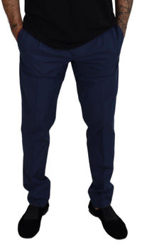 Thumbnail for Elegant Slim Fit Chinos in Blue Silk Blend