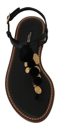 Thumbnail for Pom Pom Flip Flop Ankle Strap Flats