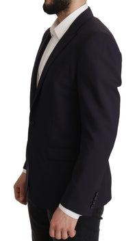 Thumbnail for Elegant Navy Wool Blend Slim Blazer