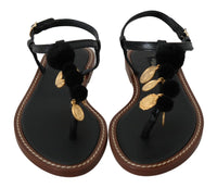 Thumbnail for Pom Pom Flip Flop Ankle Strap Flats