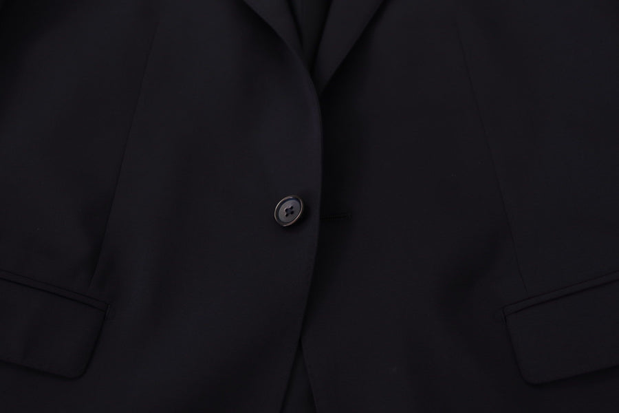 Elegant Navy Wool Blend Slim Blazer
