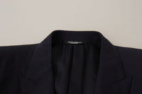 Thumbnail for Elegant Navy Wool Blend Slim Blazer