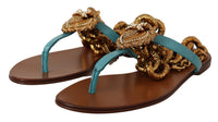 Thumbnail for Blue Leather Devotion Flats Sandals