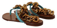 Thumbnail for Blue Leather Devotion Flats Sandals