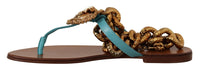 Thumbnail for Blue Leather Devotion Flats Sandals