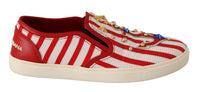 Thumbnail for Red White Anchor Studded Loafers Shoes