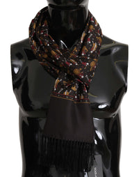 Thumbnail for Elegant Brown Silk Musicians Print Scarf