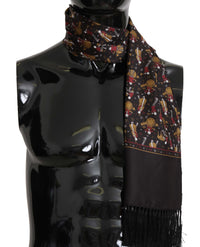 Thumbnail for Elegant Brown Silk Musicians Print Scarf