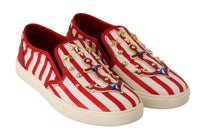 Thumbnail for Red White Anchor Studded Loafers Shoes
