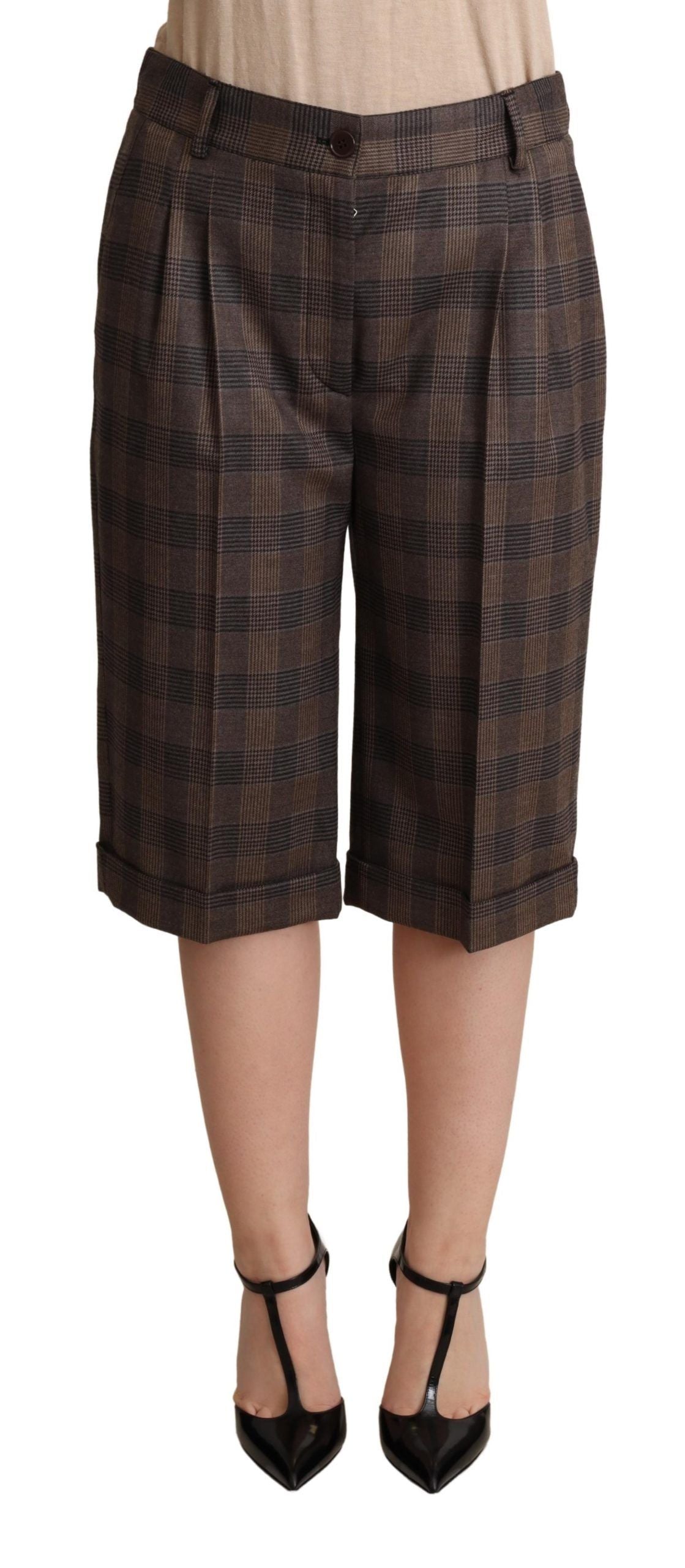 Checkered Wool Bermuda Shorts in Brown