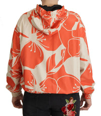 Thumbnail for Elegant Floral Zip Hooded Sweater